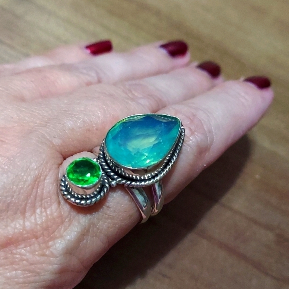 MILKY Opal & Diopside Sterling Silver Size 8.5